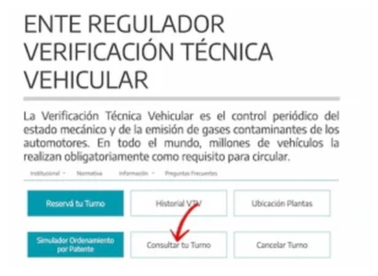 Paso 1 para consultar o cambiar el turno de la VTV en Bernal