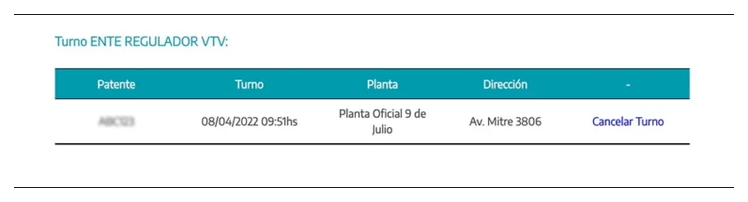 Paso 3 para consultar o cambiar el turno de la VTV en Bernal